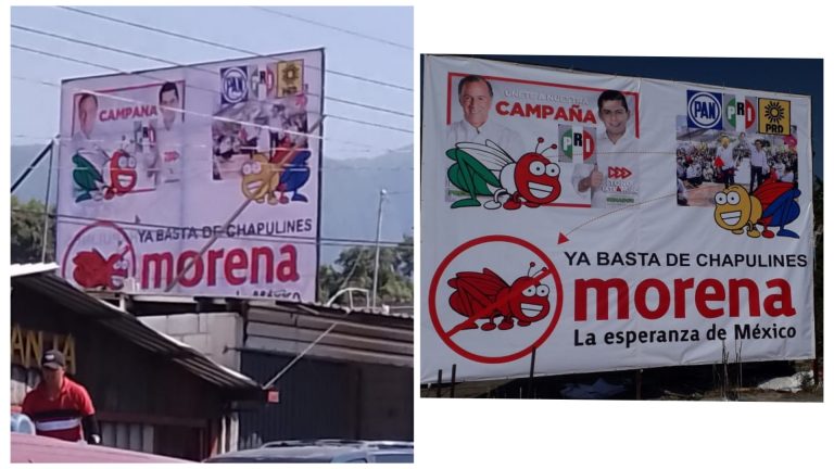 Con espectaculares y lonas, «tachan» de chapulín a Ixtláhuac Orihuela en Zitácuaro y muestran su rechazo su llegada a Morena