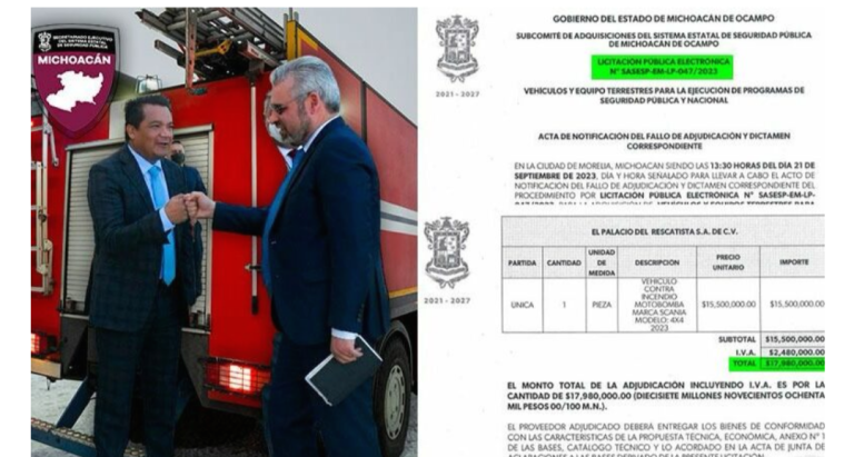 A sobreprecio compra Gobierno de Michoacán camión de bomberos; más caro que en Estados Unidos y Europa